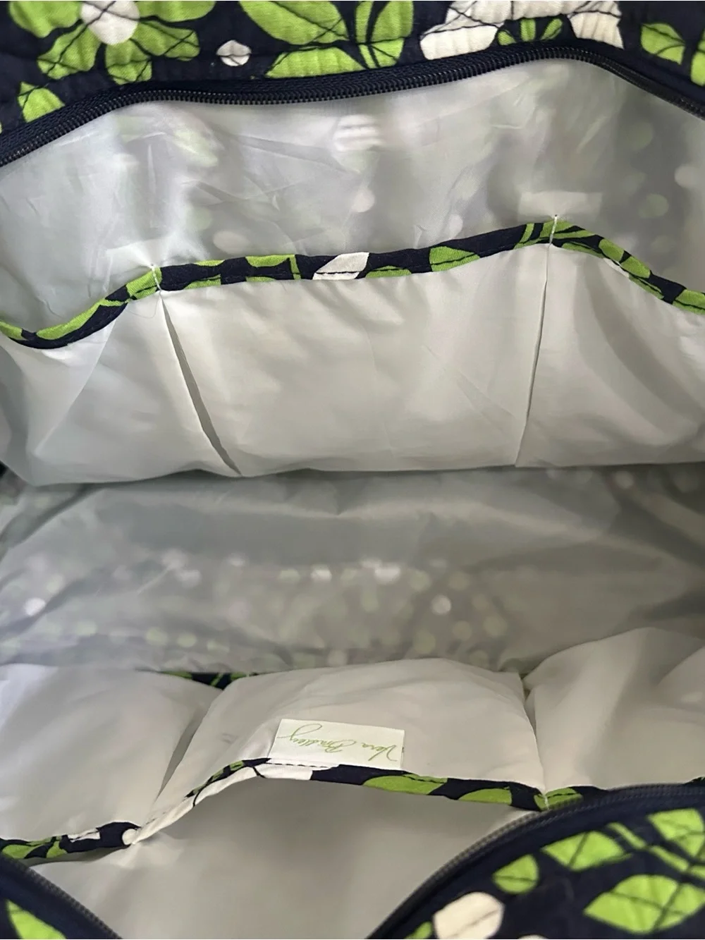 Vera Bradley”Lucky You” Navy, Green & White Quilted Floral Shoulder Diaper Tote